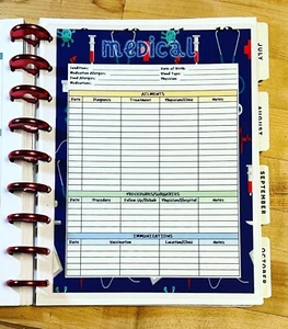 Medical History Tracker Two Sided Dashboard Insert for use with Happy Planner - Picture 1 of 3