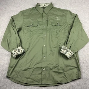 Ducks Unlimited Shirt Men's L Olive Green Fishing Hunting Vented Button Up Logo - Picture 1 of 17