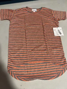 LuLaRoe Gracie Kids shirt Size 6 high-low hem Neon Orange stripes #413 - Picture 1 of 3