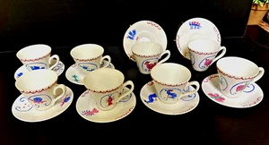 VTG Real S. Paulo BRAZIL Hand Painted Artist Signed Teacup Saucer 16PC Set - Picture 1 of 20