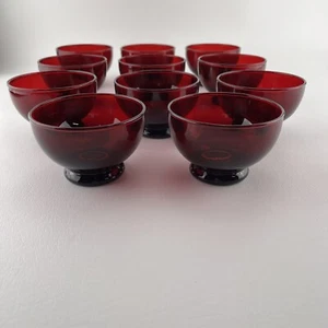 Anchor Hocking Royal Ruby Bowl Sherbet Dessert Red SET 11 Footed Stem Sticker - Picture 1 of 11
