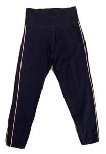 EX M&S GOODMOVE NAVY WITH PINK SIDE STRIPE CROPPED SPORT LEGGINGS NEW