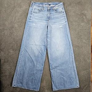 Pantalones de mezclilla American Eagle para mujer 10L lavado ligero tiro súper alto pierna ultra ancha Y2K - Imagen 1 de 12