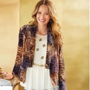SUNDANCE Firelight Silk Velvet Blazer Jacket Damask Burnout Brown Purple Size 10 - Picture 1 of 11