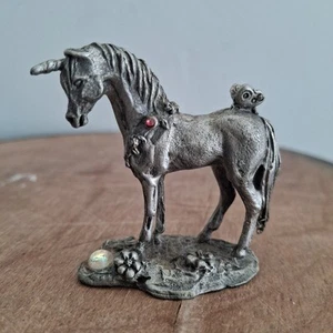 Vintage Pewter Miniature Unicorn '94 W/Crystal Whimsical Fantasy Signed Mystical - Picture 1 of 5