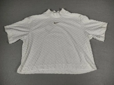 NWT Nike Women’s M Jacquard Boxy Center Swoosh All Over Print Boxy White Shirt  - Image 1 of 4
