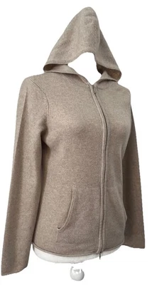 Suéter de malha Lord & Taylor cashmere com zíper bidirecional bege grande vintage - Imagem 1 de 4