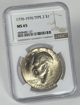 1776-1976 Type 2 Eisenhower Dollar Ike Dollar NGC MS65 DDO DDR Brilliant Toned - Image 1 of 4