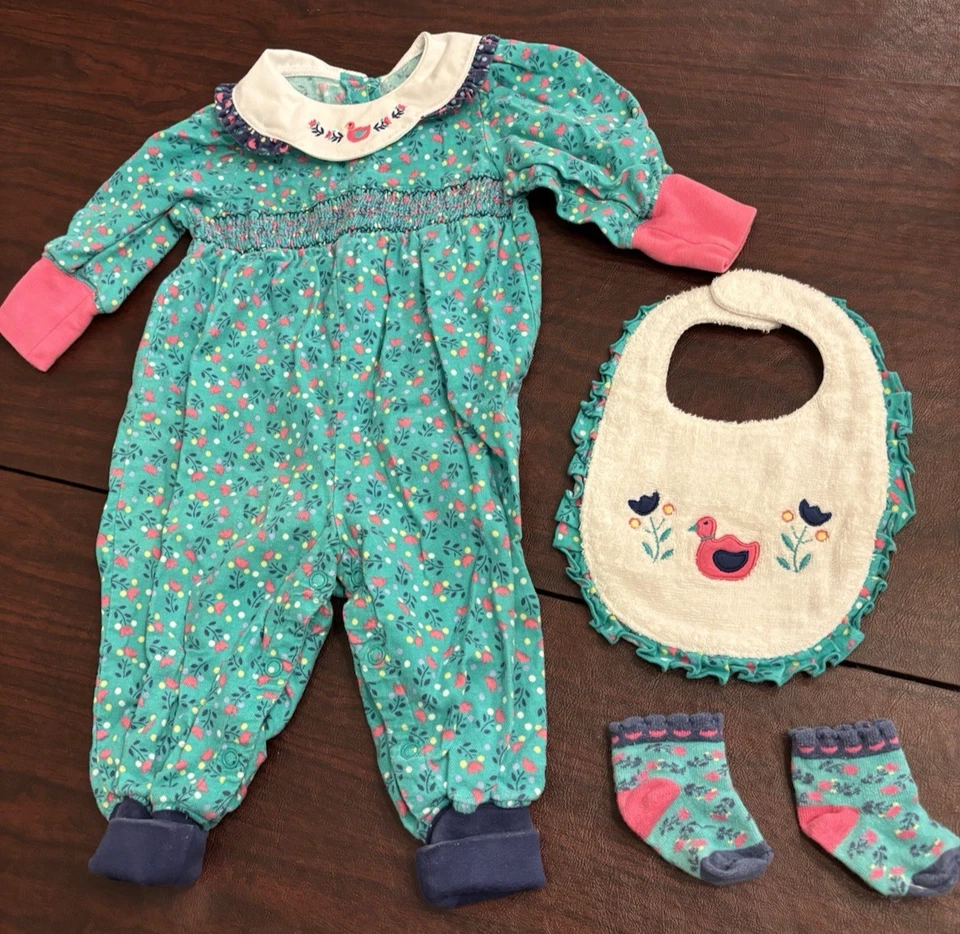 Vintage GYMBOREE Talla Infantil 6M - 12M Etiqueta Arco Iris Verde Mono Mameluco Babero Calcetines Foto 1 de 4