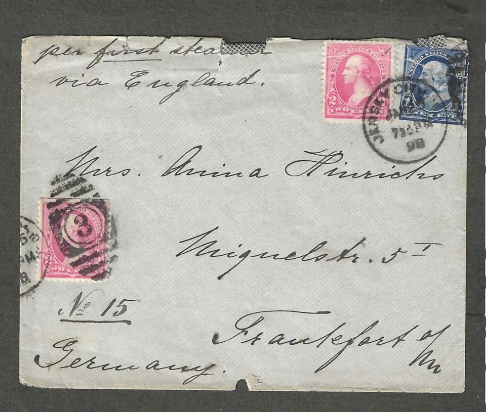 1898 JERSEY CITY,NJ TO FRANKFURT,GERMANY COVER via STEAMER - Image 1 of 1