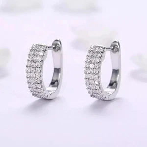 2Ct Round Cut Lab Created Diamond Huggie Hoop Earrings in 14k White Gold Plated - Picture 1 of 3