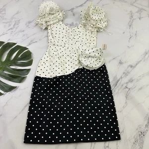 Tadashi Shoji Womens Vintage 80s Polka Dot Sheath Dress Size 12 New Black White - Picture 1 of 10