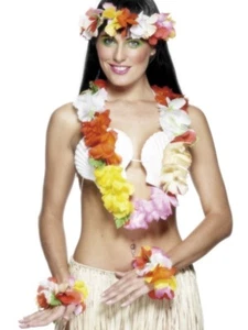 Hawaiian Fancy Dress Deluxe 4 Piece Lei Garland Set Multicolour New by Smiffys - Picture 1 of 1