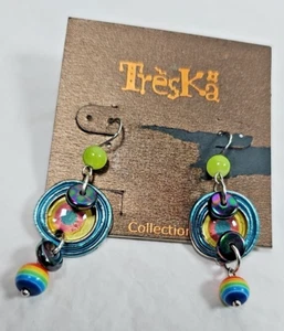 Treska rainbow colors beaded drop earrings NOS - Bild 1 von 5