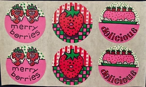 Vintage 80s 90s Scratch 'n Sniff Stickers Trend Matte Strawberry Set Of 6 Seals - Picture 1 of 2
