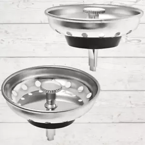 2 PACK Kitchen Sink Basket Strainer Stainless Steel and Drain Stopper Fits most - Picture 1 of 6