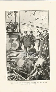  SHIP / SUBMARINE  CAPTAIN SAILORS ROWING BOAT C 1920 ART ILLUSTRATION PRINT - Picture 1 of 1