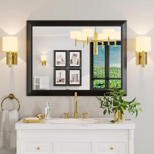 Black Bathroom Mirror, 40X30 Inch Thick Metal Framed Wall Mirrors for over Sink, - Picture 1 of 8