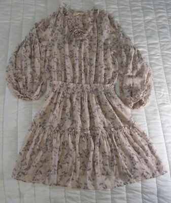 Bonito Vestido Para Mujer Love Stitch Floral Chifón Forrado con Cizalla Manga Campana Pradera Largo Foto 1 de 4