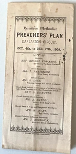 PRIMITIVE METHODIST PRECHERS PLAN DARLASTON CIRCUIT. RARE PAMPHLET 1908. - Picture 1 of 3