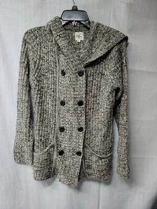 Effeci Womens Sweater Size M Cardigan Hooded Double Button Closure Oatmeal Combo - Picture 1 of 5
