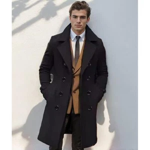 Cappotto Uomo Doppiopetto Lana - Giacca Lunga Elegante Autunno e Inverno - Foto 1 di 11