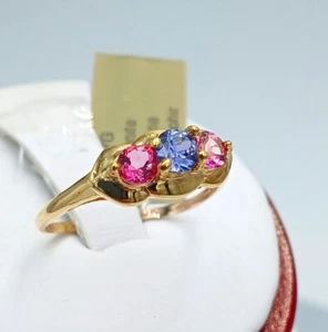 GENUINE 0.48 Cts PINK SAPPHIRE & LAB CREATED TANZANITE RING 10K GOLD - NWT - Picture 1 of 6