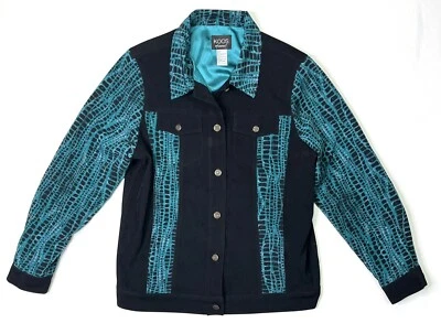 Koos Of Course Shirt Jacket Women’s Large Abstract Aqua Snakeskin Print - Image 1 of 4