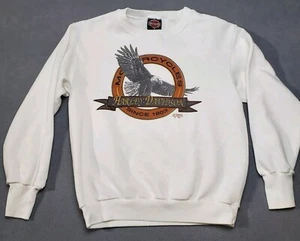 Felpa Harley Davidson Vintage Emblema 3D Adulto Media Bianca 1991 Eagle WI - Foto 1 di 14