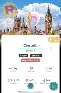 Cresselia London Background LVL50 3MOVES Grass Knot Gofest 2023 Non-Shiny Go ... - Imagen 1 de 2