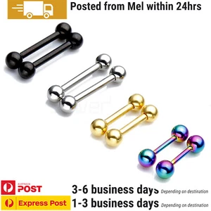 1 Pair Piercing Barbells 10-14mm Bar Ear Nipple Tongue Ring Ball Body Jewellery - Picture 1 of 15