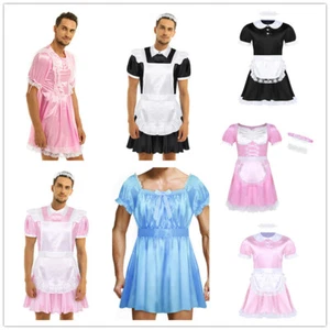 Adult Mens Girl Maid Dress Short Sleeve Satin Cosplay Outfit Fancy Dress Party - Picture 1 of 131