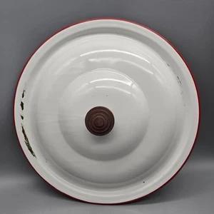 NUR DECKEL 12,25" weiß Splitt Emaillegeschirr, roter Rand, Bakelit Griff Bauernhaus Vintage - Bild 1 von 8