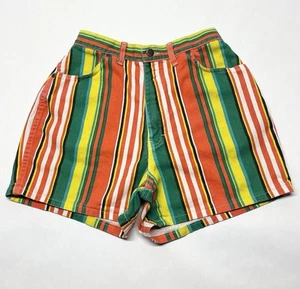 VTG 80s 90s Striped High Rise Denim Shorts Size 12 24” W Funky Retro Festival - Picture 1 of 20