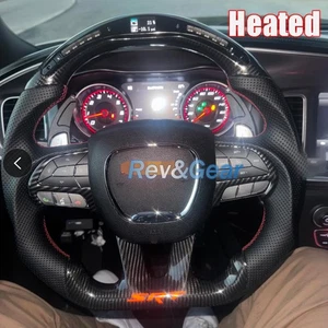 Volante plano de fibra de carbono LED para Dodge Charger Challenger SRT 15+ térmico - Imagen 1 de 11