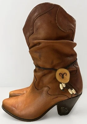 De Colección Años 90 Zodiaco EE. UU. Botas de Cuero Tostadas Vaquero Occidental Slouch Charm Plate España 7 Foto 1 de 4