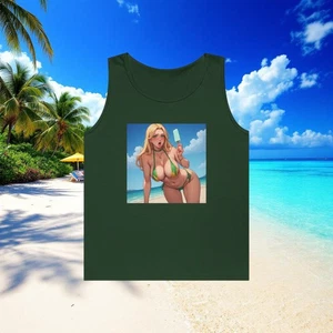Blond Bikini Babe Strand Illustration Tank Top | Unisex Sommer Pinup Shirt - Bild 1 von 17