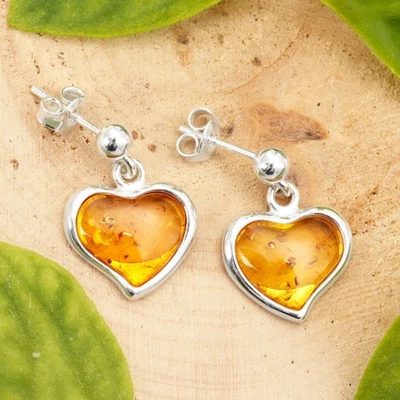 LEMON BALTIC AMBER HEART DROP EARRINGS STERLING SILVER BRAND NEW BOXED - Image 1 of 4