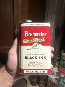 Vintage Flo-Master Felt Tip Pen Ink Hand Writing Graphic Tin Metal Can Rare - Picture 1 of 8