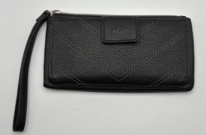 Vintage Relikt Scheckbuch Kreditkarte Geldbörse schwarz Druckknopf weiße Naht Reißverschluss Kalbsleder 33 - Bild 1 von 14