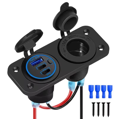 Auto KFZ Zigarettenanzünder Steckdose mit 12V Dual USB-C Ladegerät Buchse Einbau - Bild 1 von 4