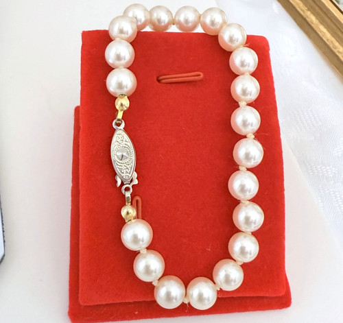 OFF WHITE Bracciale Vintage Pesante Bianco Off Crema Vetro Perline Chiusura Antica 8' Lungo 7 mm Largo