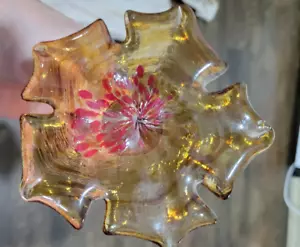 "Vidrio artístico soplado a mano estilo Murano tallo largo transparente flor roja y dorada 19-20"" ¡LEER! - Imagen 1 de 7