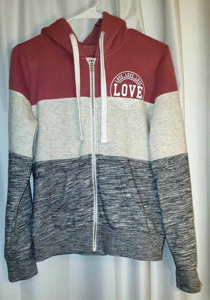 Reflex Hoodie Pink & Gray Full Zip Love Drawstring Beach Pocket Juniors Large - Image 1 of 4
