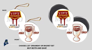 Juego de adornos/imanes VIP'S RESTAURANT - logotipo coleccionable vintage difunto Vips - Imagen 1 de 1