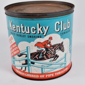 Vintage Kentucky Club Tobacco Tin  Round 14oz. White Burley Thoroughbred Empty - Picture 1 of 8