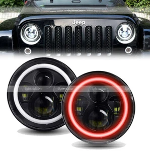 Kit combinado de faros LED rojos Halo de 7 pulgadas luces DRL para Jeep Wrangler JK TJ LJ - Imagen 1 de 9