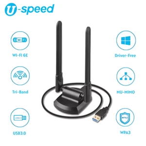 WiFi6E Tri-band AX5400 USB3.0 WiFi Adapter Wireless Network Card w/6dBi Antenna - Picture 1 of 4