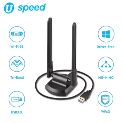 WiFi6E Tri-band AX5400 USB3.0 WiFi Adapter Wireless Network Card w/6dBi Antenna - Image 1 of 4