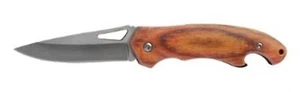 Folding Pocket Knife Wood Handle 7 cm Stainless Steel Blade w/Keychain Mahogany - Foto 1 di 7
